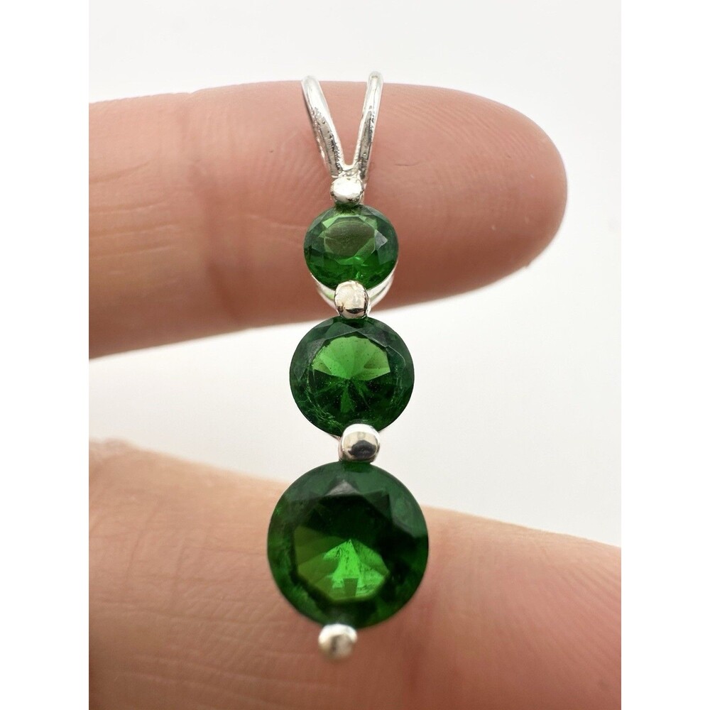 925 Sterling Silver Green Crystal Pendant